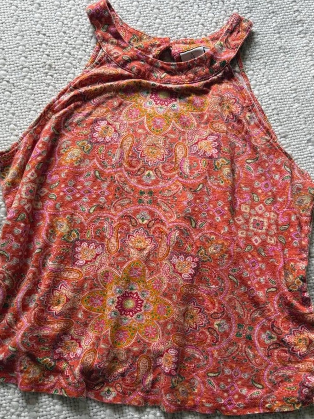Soft Linen Sleeveless Orange Paisley Halter Top - Joie